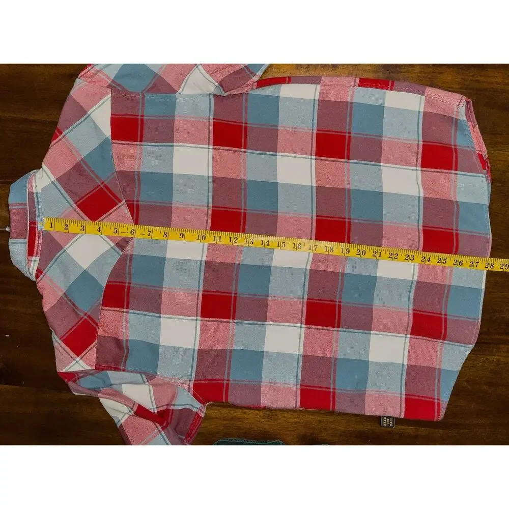 Howler Brothers Mens S Plaid Metal Snap Western Shirt Red Blue Cream